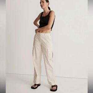 Madewell Low-Slung Cargo Pants Beige Pockets Straight Leg Cotton Blend Y2K Solid